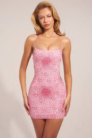 Oh Polly mini robe bodycon rose perles cœur paillettes