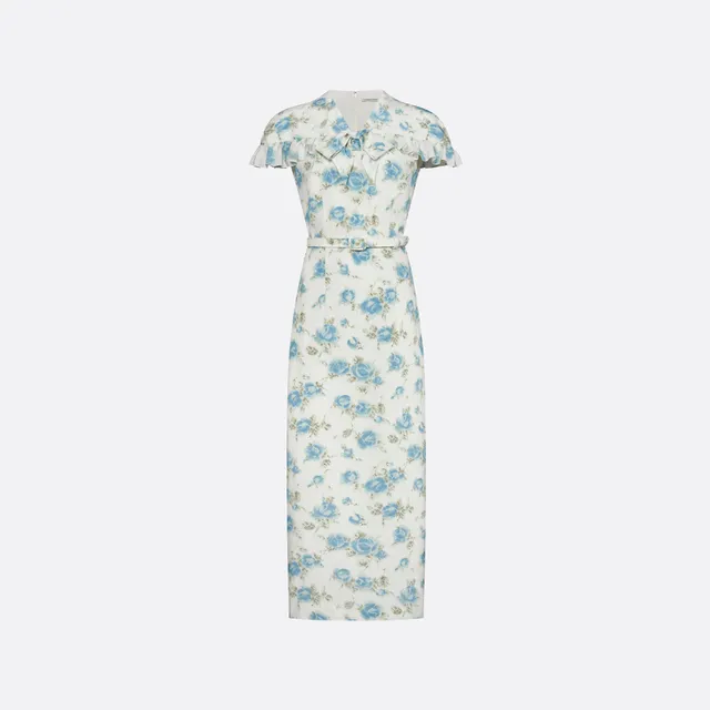 Alessandra Rich Floral-Print Silk robe midi bleu clair 40