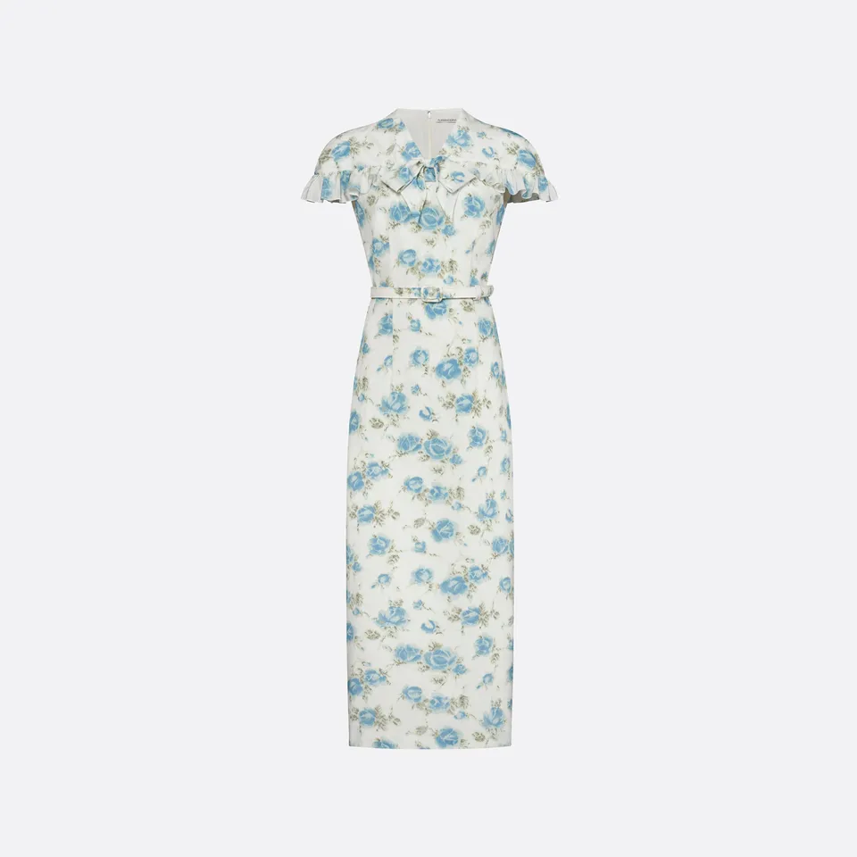 Alessandra Rich Floral-Print Silk robe midi bleu clair 40