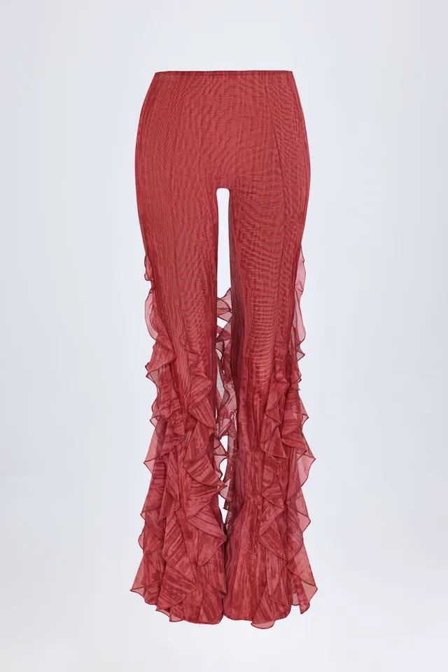 Oh Polly Felicity 13541 pantalon rouge imprimé évasé mesh