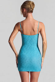 Oh Polly Embellished Aellin 9003 robe mini bodycon bleu strass