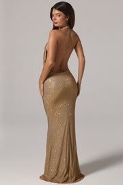 Oh Polly 15493 Robe Longue Femme Dorée Strass Dos Nu