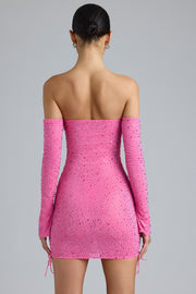 Oh Polly Embellished Jade 8332 robe mini rose bonbon strass