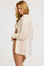 Oh Polly Tops Hiva chemise oversize blanc perle boutons