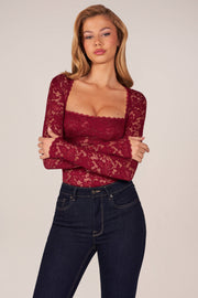 Oh Polly Bodysuits Body Letizia Bordeaux Dentelle Col Carré