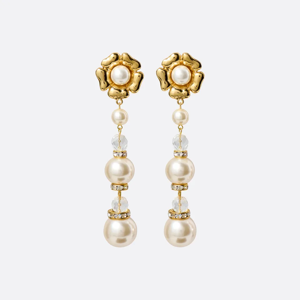 Alessandra Rich Flower Earrings Pearl boucles perle doré OS