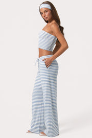 Oh Polly Pantalon Jersey Côtelé Bleu Rayé Taille Basse