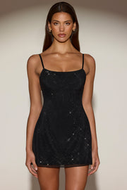 Oh Polly Philomena robe mini noire strass dos nu