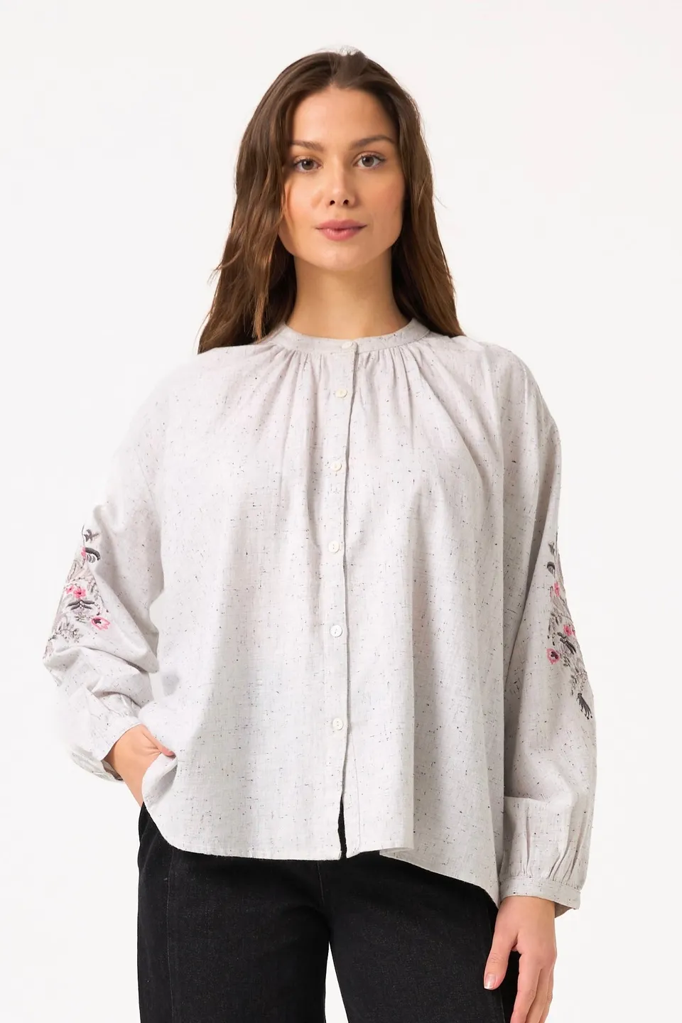 CHICOSOLEIL Tops Chemisier HIRO Gris Clair Coton