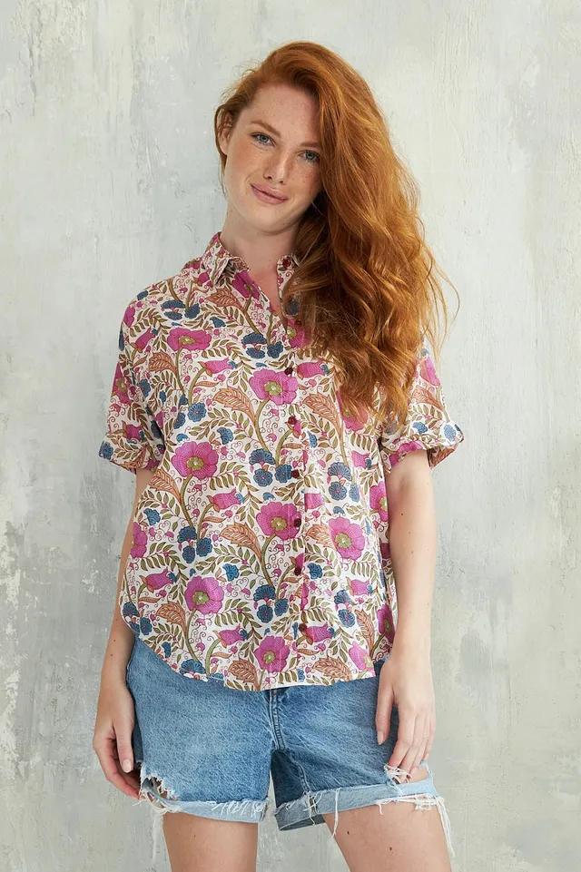 Chicosoleil Tops Donie chemise rose floral 100% coton