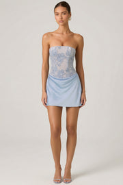 Oh Polly Embellished Eden 13254 robe mini bleu ciel