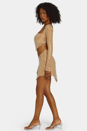 Oh Polly Veah Mini Jupe Miel Strass Asymétrique