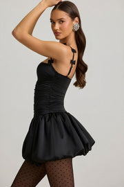Oh Polly Cirilla Mini Robe noire satin nœud jupe boule
