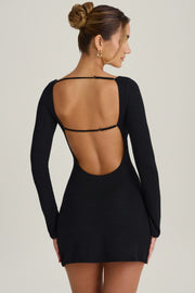 Oh Polly Mavisa 10262 robe maille mini noire découpes