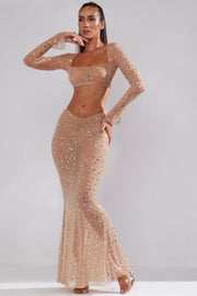 Oh Polly Embellished Chiara 7232 jupe maxi almond strass