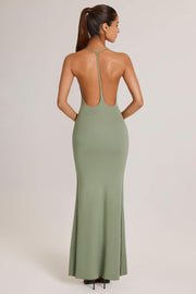 Oh Polly Dresses robe maxi vert sauge dos nu modal