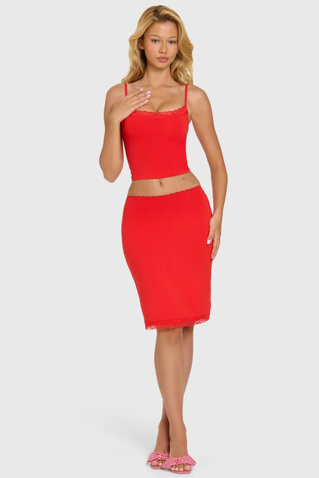 Oh Polly Lenea Jupe Midi Cherry modal dentelle