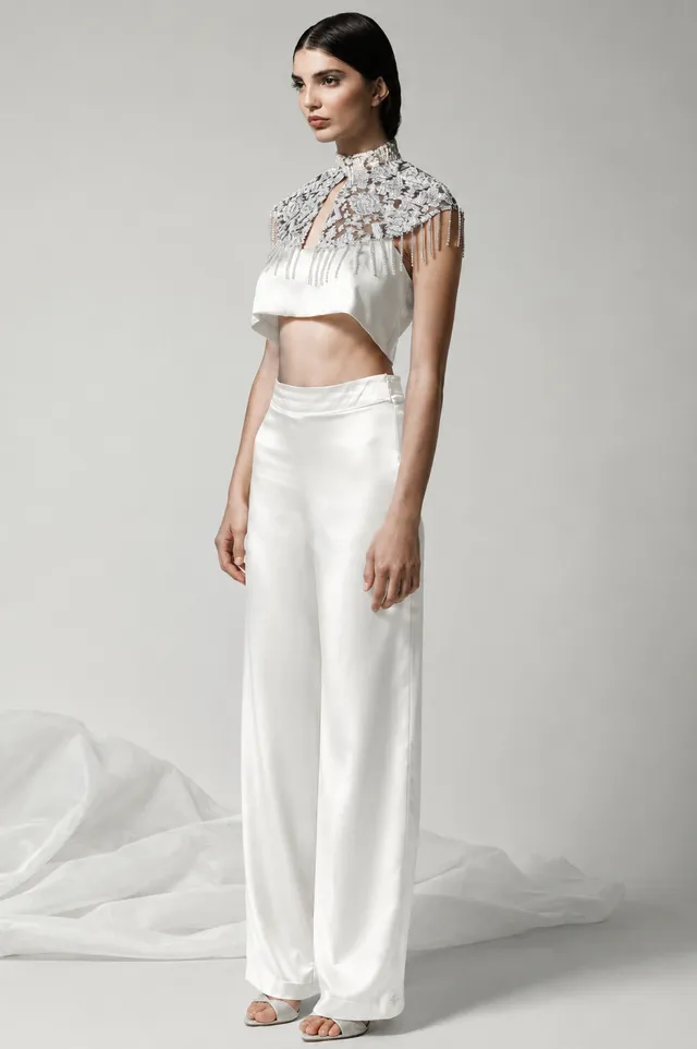 The Ethiquette Aphrodite pantalon satin blanc taille S