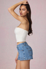 Oh Polly Beata short en jean bleu taille haute coton