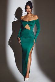 Oh Polly Audra robe maxi vert émeraude fente col V