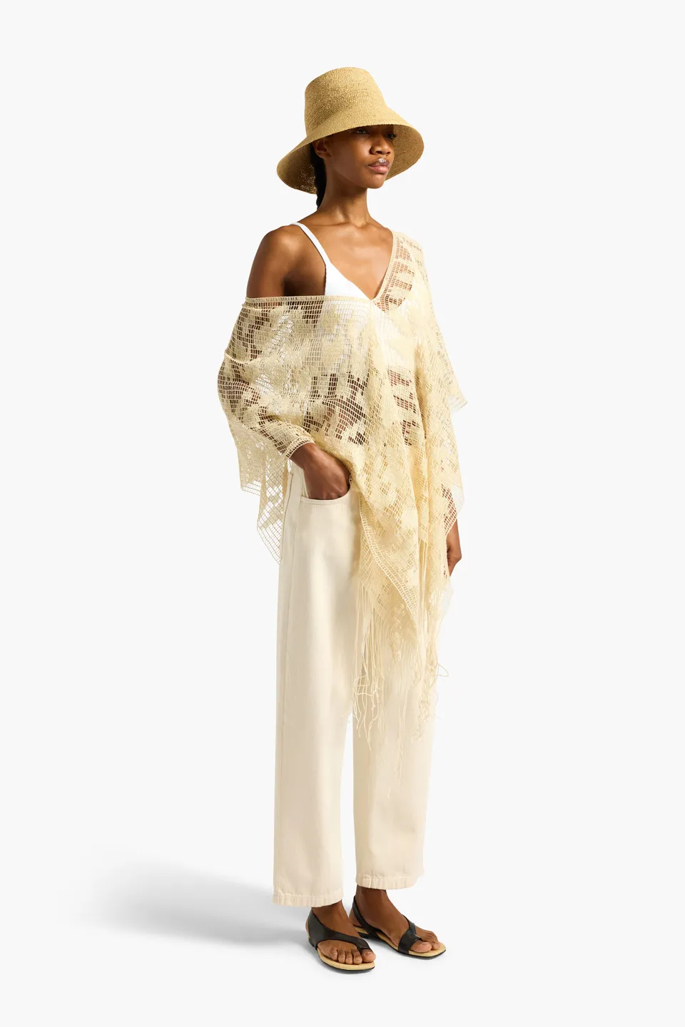 Liviana Conti Saba poncho femme beige duna
