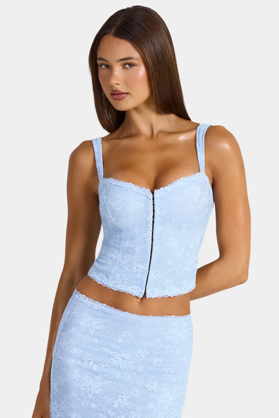Oh Polly Tops Caraco Dentelle Bleu Arctique Stretch
