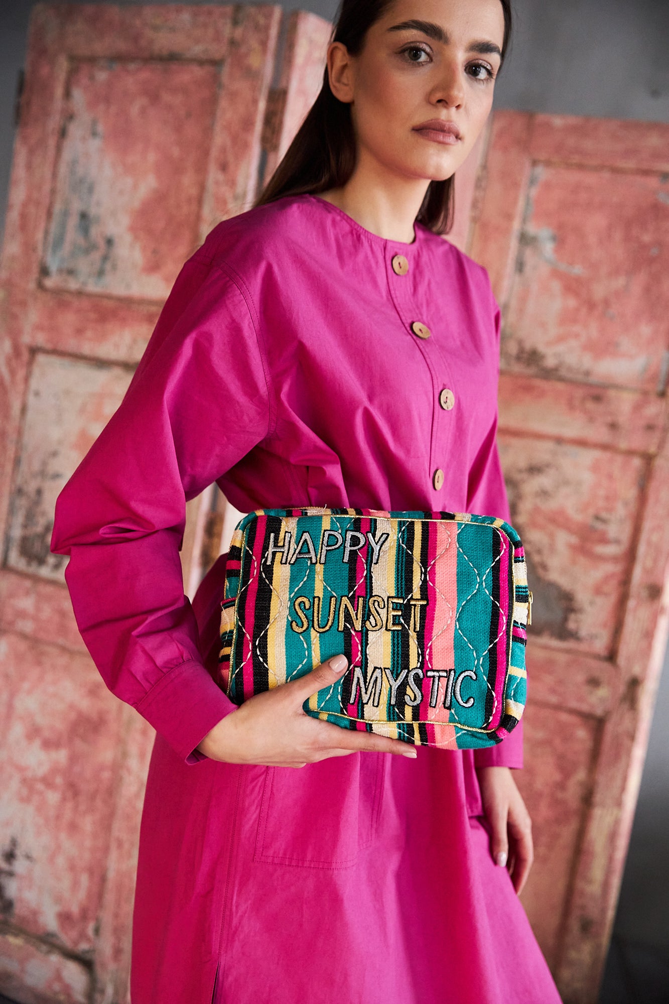 Chicosoleil Nomade pochette verte brodée coton