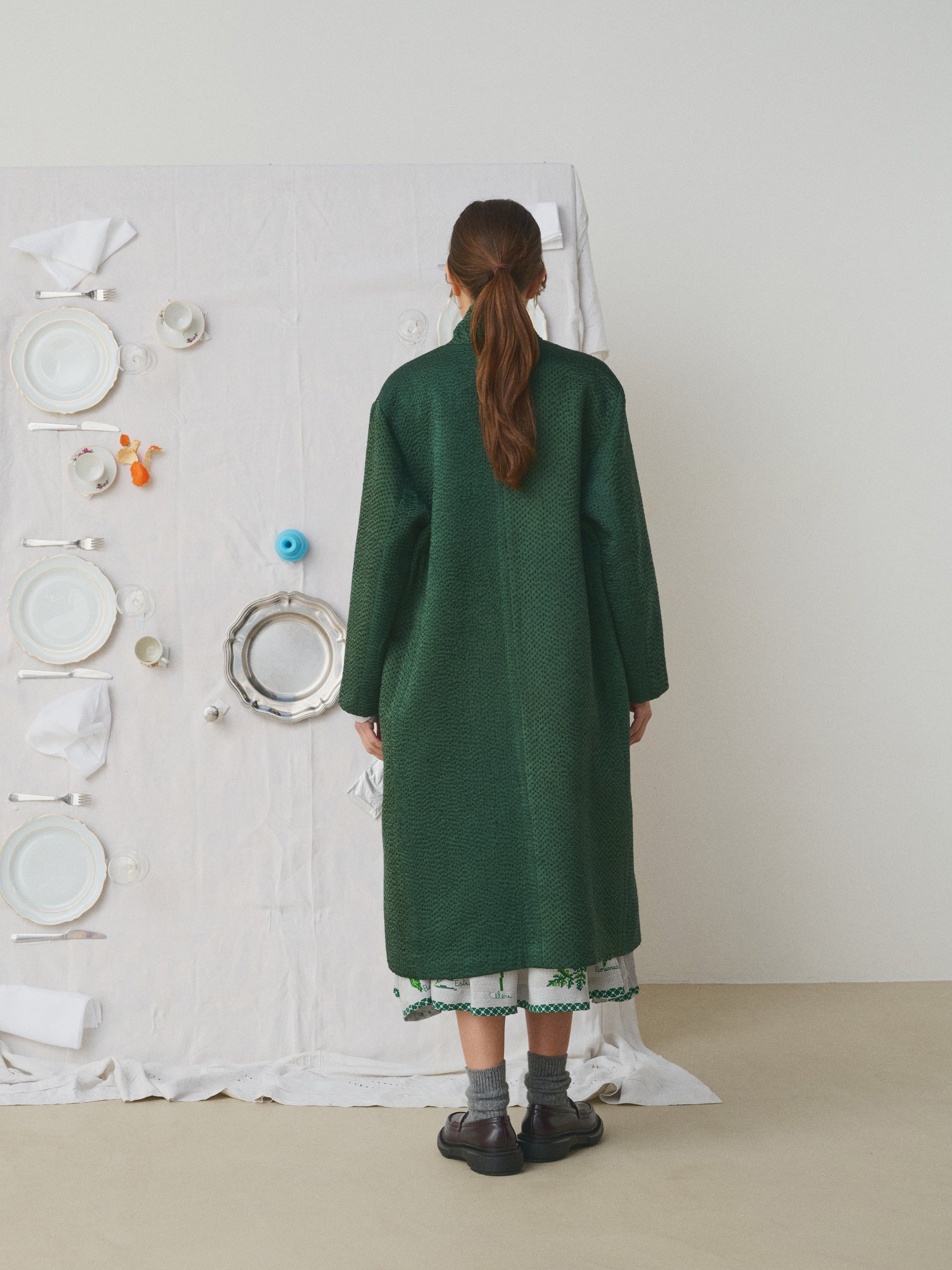 MII À Table Doniv manteau soie vert bouteille S-M