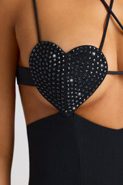 Oh Polly Lavinie robe mini noire cœur strass