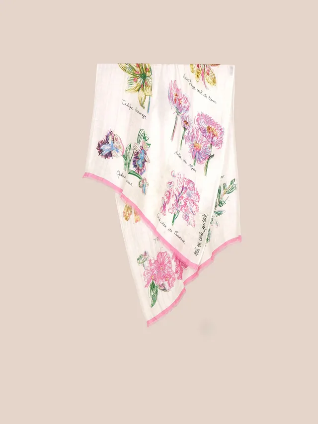 MII Carte postale foulard Fleurs sauvages lin soie 77x180