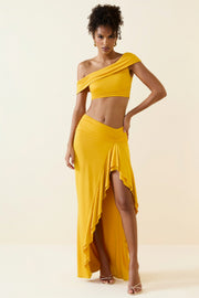 Oh Polly Imaan 11643 maxi jupe jaune volants fendue