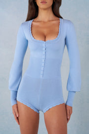 Oh Polly Jumpsuits Romper Ismera Bleu Clair Boutonné