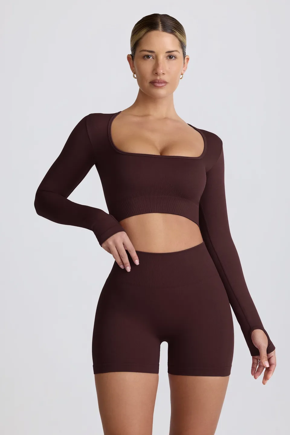 Oh Polly Super Sculpt BT2164 crop top chocolat manches longues