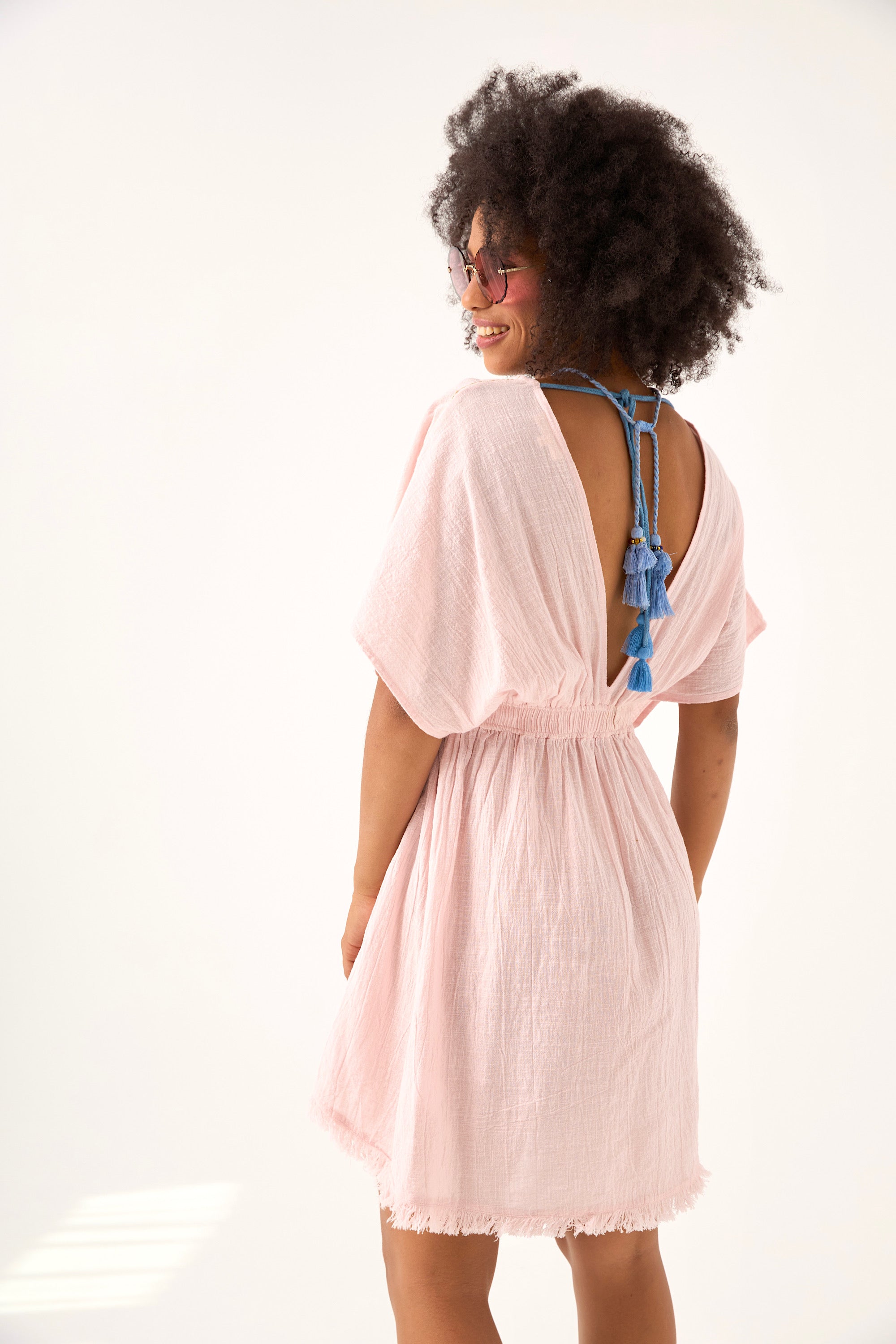 Chicosoleil Robes Ophélia robe courte rose romance coton dos nu