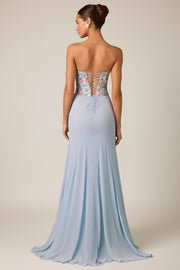 Oh Polly Lysana robe corset bleue fleurs sequins