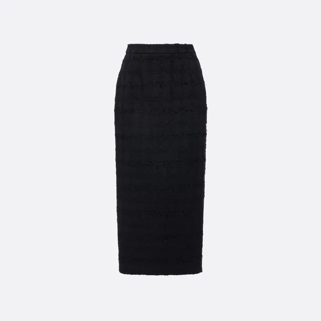 Alessandra Rich Check Tweed Bouclé jupe midi noire fente