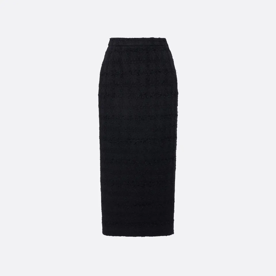 Alessandra Rich Check Tweed Bouclé jupe midi noire fente