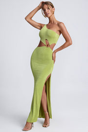 Oh Polly Dresses Rosalia 8616 robe longue olive une épaule