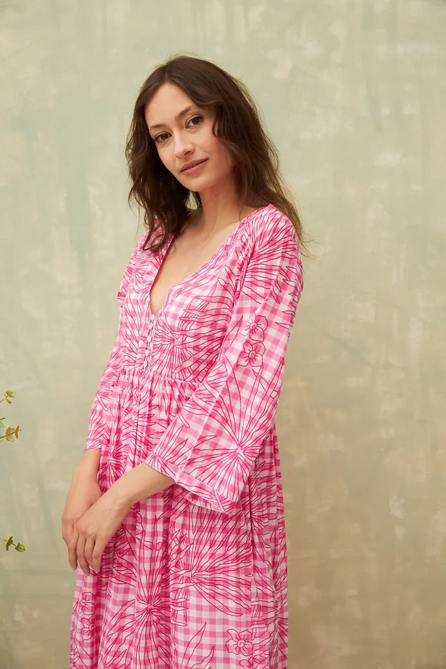 Chicosoleil Claudia robe longue vichy rose coton