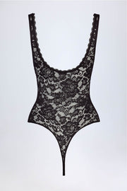 Oh Polly Zayla Body Noir Dentelle Décolleté Plongeant Échancré