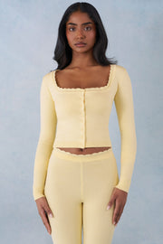 Oh Polly Tahlia cardigan jaune maille col carré boutonné