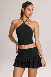 Oh Polly Azaria Jupe-Short Noir Volants Taille Mi-Haute Mini