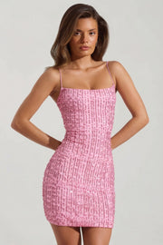 Oh Polly Drop a Glint Mini Robe Rose Perles Bodycon