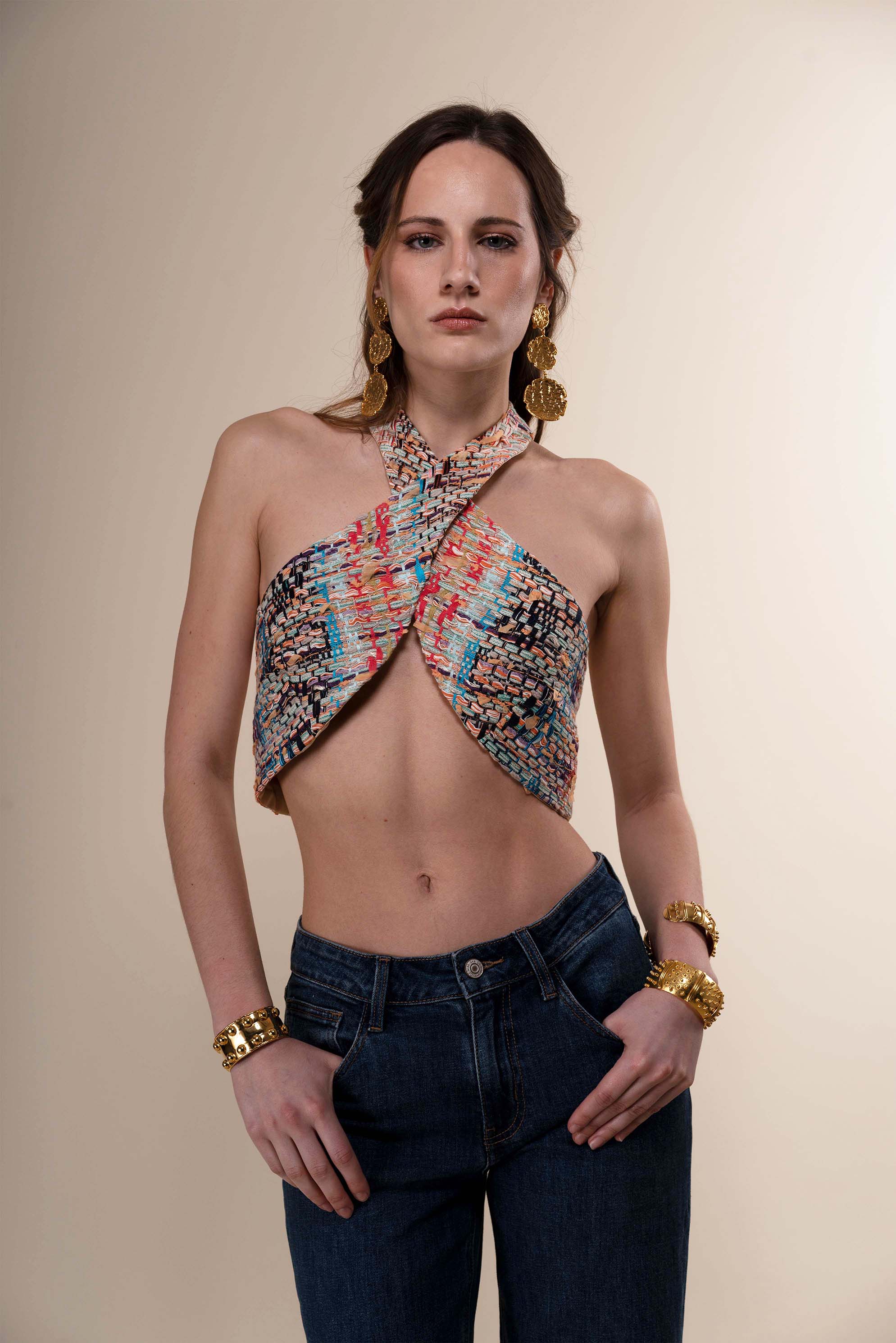 The Ethiquette Crop Tops Narcisse top tweed dos nu XS-XL