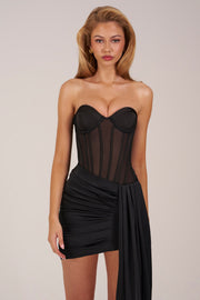 Oh Polly Norah Robe Mini Corset Bandeau Noire Satin
