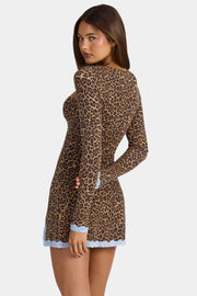 Oh Polly Luella Mini Robe Léopard Manches Longues Modal