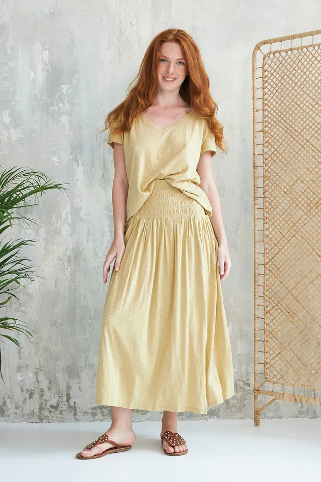 Chicosoleil Wendy jupe longue beige évasée coton