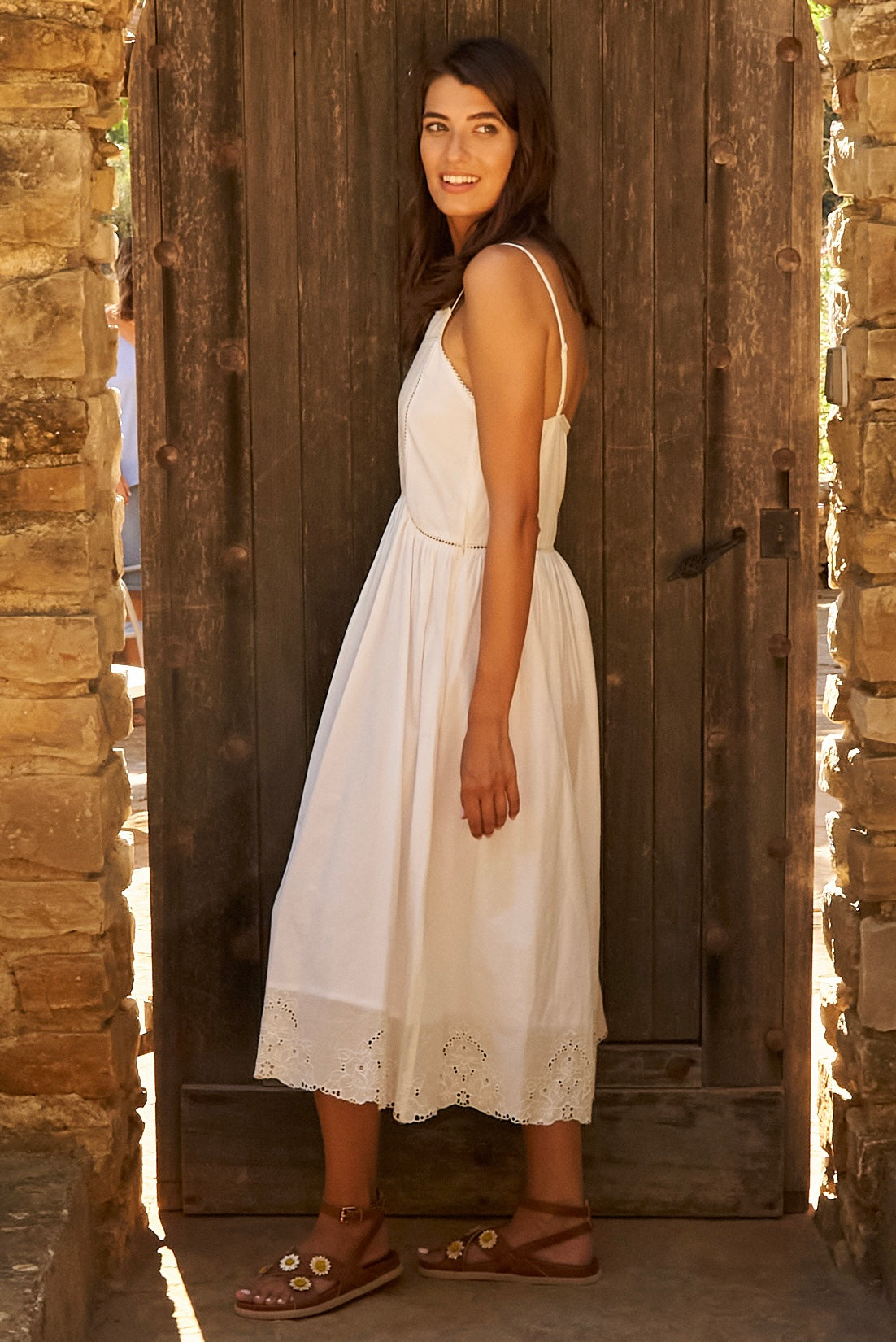 Chicosoleil Robes Gabrielle robe longue blanche brodée coton