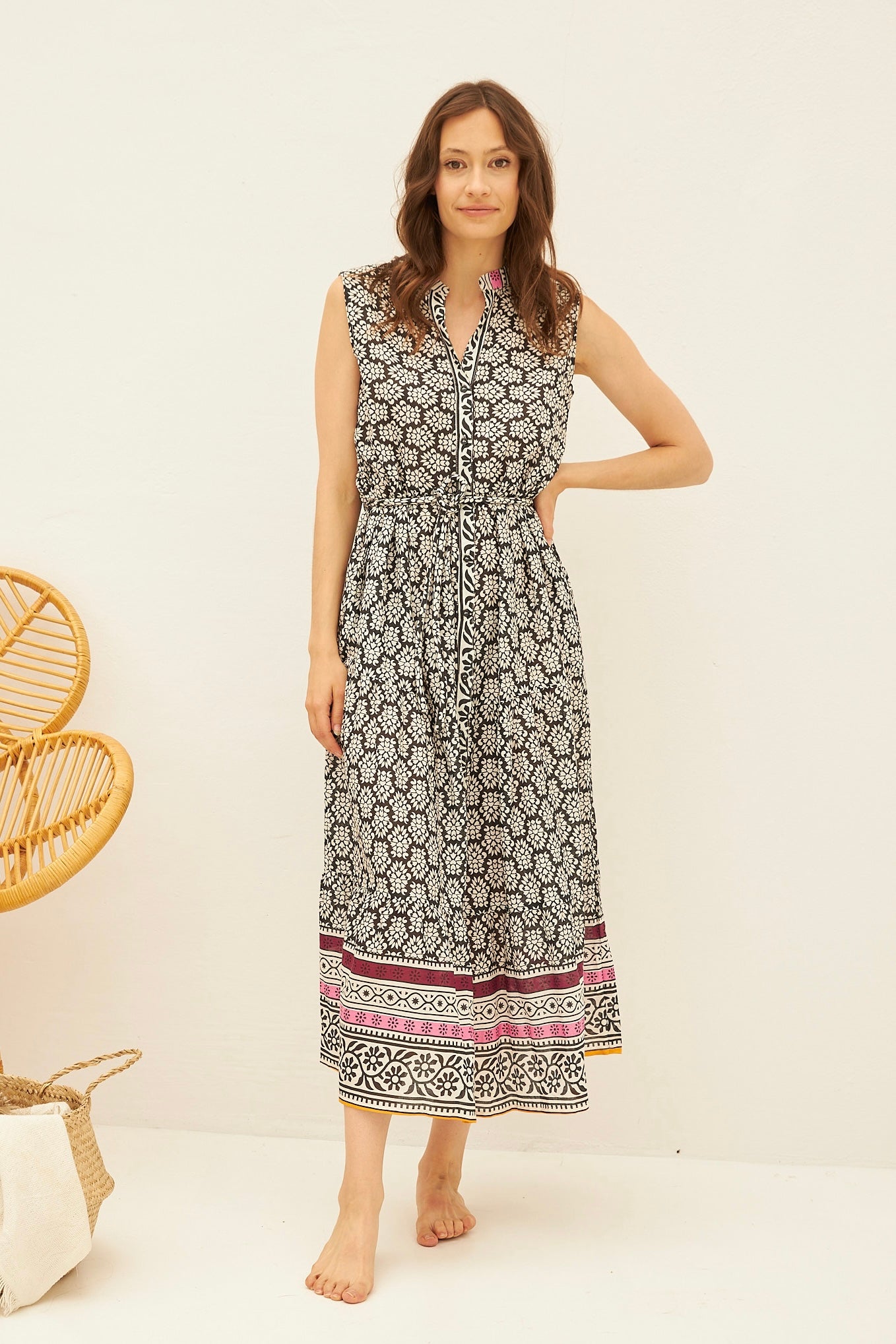 CHICOSOLEIL SALINA Robe Longue Noir Batik Coton