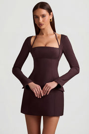 Oh Polly Dresses Ksenia robe mini marron chocolat rayures trapèze